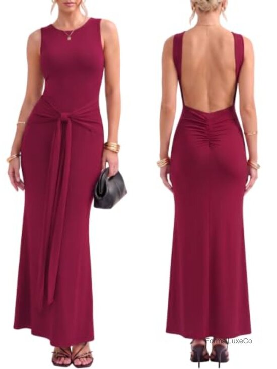 Dresses & Skirts - Women's Backless Cocktail Maxi Dress Bodycon Sleeveless Party Wedding Guest